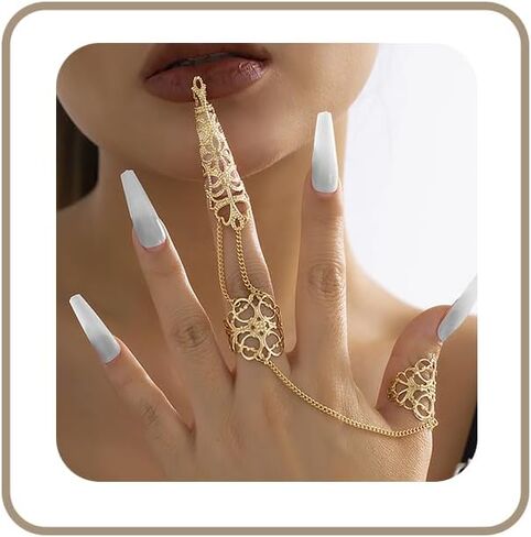 Punk Nail Ring Hollow Flower Finger Rings Gothic Fingertip Vampire Nails Tip Claw Rings Retro Queen Costume Jewelry for Cosplay Drama Party Show in Kuwait