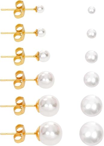 6 Pairs Pearl Stud Earrings Gold Pearl Earrings Small Studs Non Tarnish Jewelry for Woman Hypoallergenic Jewelry Set for Woman in Kuwait