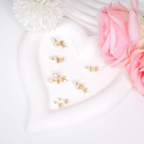 6 Pairs Pearl Stud Earrings Gold Pearl Earrings Small Studs Non Tarnish Jewelry for Woman Hypoallergenic Jewelry Set for Woman in Kuwait