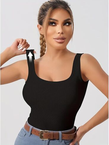 Womens Ribbed Square Neck Tank Tops Basic with Built-in Bras, Backless Sleeveless Summer Cami Shirts, for Gym and Yoga in Saudi Arabia
