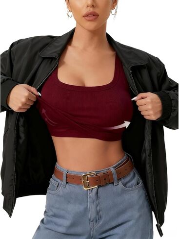 Womens Ribbed Square Neck Tank Tops Basic with Built-in Bras, Backless Sleeveless Summer Cami Shirts, for Gym and Yoga in Saudi Arabia