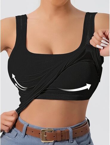 Womens Ribbed Square Neck Tank Tops Basic with Built-in Bras, Backless Sleeveless Summer Cami Shirts, for Gym and Yoga in Saudi Arabia