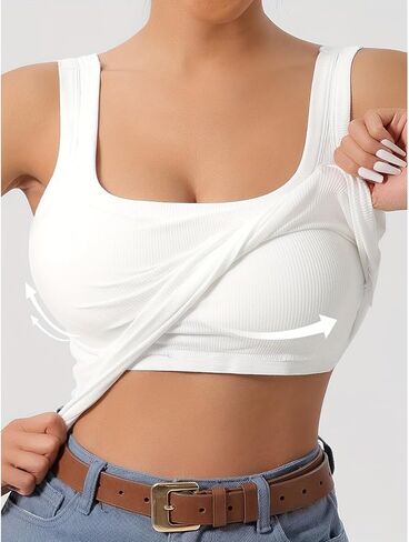 Womens Ribbed Square Neck Tank Tops Basic with Built-in Bras, Backless Sleeveless Summer Cami Shirts, for Gym and Yoga in Saudi Arabia