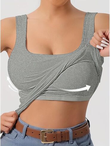 Womens Ribbed Square Neck Tank Tops Basic with Built-in Bras, Backless Sleeveless Summer Cami Shirts, for Gym and Yoga in Saudi Arabia