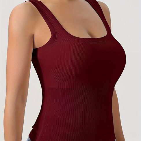 Womens Ribbed Square Neck Tank Tops Basic with Built-in Bras, Backless Sleeveless Summer Cami Shirts, for Gym and Yoga in Saudi Arabia