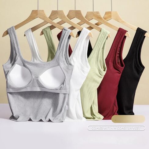 Womens Ribbed Square Neck Tank Tops Basic with Built-in Bras, Backless Sleeveless Summer Cami Shirts, for Gym and Yoga in Saudi Arabia