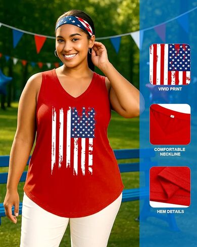Flafens Plus Size Tank Tops for Women - Summer Shirts V-Neck Sleeveless Casual Tank Tops American USA Flag Graphic Tee in Saudi Arabia