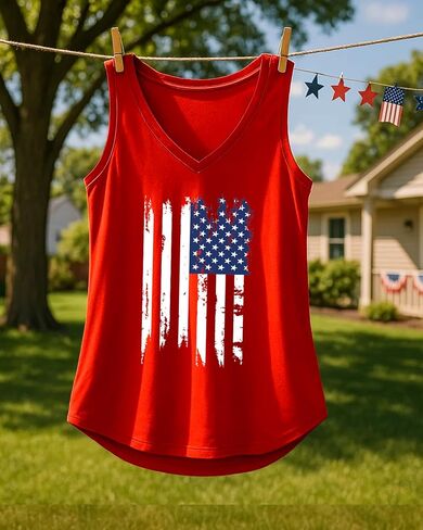 Flafens Plus Size Tank Tops for Women - Summer Shirts V-Neck Sleeveless Casual Tank Tops American USA Flag Graphic Tee in Saudi Arabia