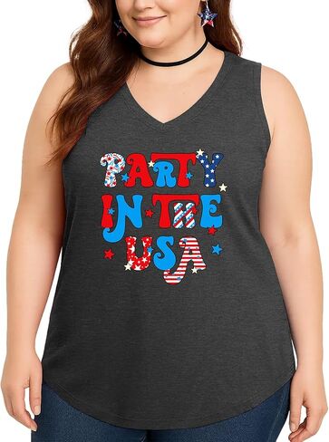 Flafens Plus Size Tank Tops for Women - Summer Shirts V-Neck Sleeveless Casual Tank Tops American USA Flag Graphic Tee in Saudi Arabia