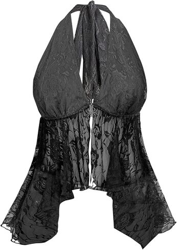 قميص Verdusa النسائي مقاس كبير Y2k Goth هالتر توب Spiderweb شبكي شفاف Rave Club بدون ظهر بيبلوم in Kuwait