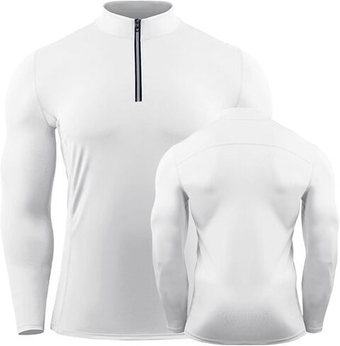 Quarter Zip Workout Pullover Men Long Sleeve Compression Tee Mock Neck 1/4 Zip Mens Althletic Sport Baselayer in Saudi Arabia