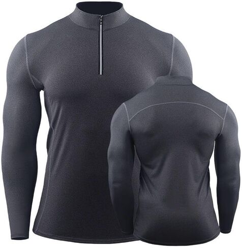 Quarter Zip Workout Pullover Men Long Sleeve Compression Tee Mock Neck 1/4 Zip Mens Althletic Sport Baselayer in Kuwait