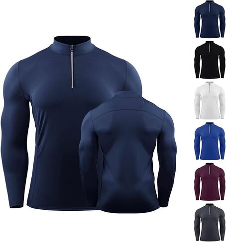 Quarter Zip Workout Pullover Men Long Sleeve Compression Tee Mock Neck 1/4 Zip Mens Althletic Sport Baselayer in Saudi Arabia