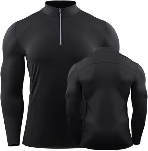 Quarter Zip Workout Pullover Men Long Sleeve Compression Tee Mock Neck 1/4 Zip Mens Althletic Sport Baselayer in Saudi Arabia