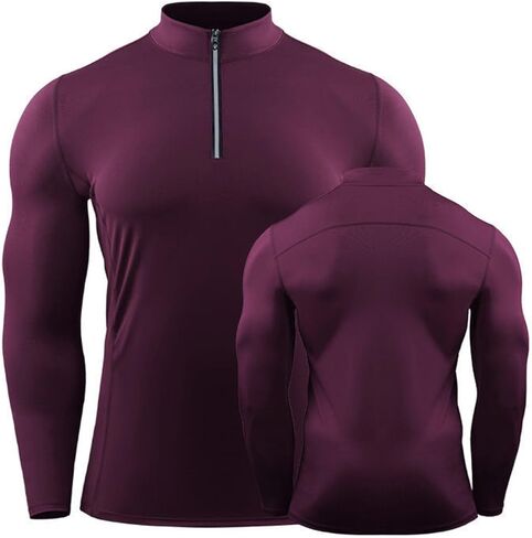 Quarter Zip Workout Pullover Men Long Sleeve Compression Tee Mock Neck 1/4 Zip Mens Althletic Sport Baselayer in Saudi Arabia