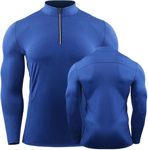 Quarter Zip Workout Pullover Men Long Sleeve Compression Tee Mock Neck 1/4 Zip Mens Althletic Sport Baselayer in Saudi Arabia