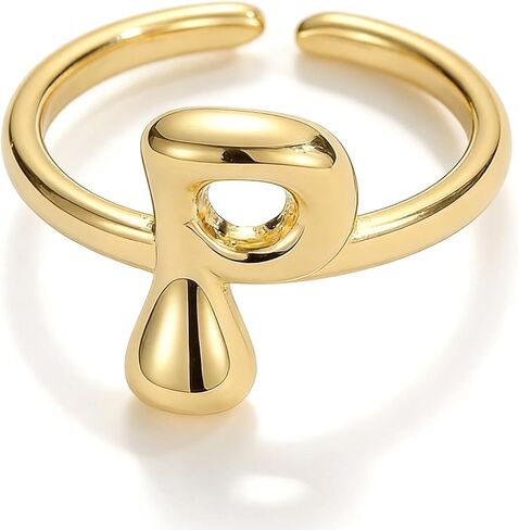 Roe Dolph Gold Initial Ring for Women 14K Gold Plated Rhinestone Initial Rings Chunky Ballon Letter Ring Open Adjustable Puffy Initial Ring for Birthday Jewelry Gifts in Saudi Arabia
