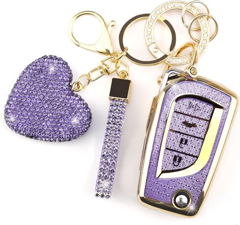 Key Fob Cover with Diamond Keychain, Car Key Holder Compatible with Toyota Avalon Camry Corolla Fortuner Highlander Levin Rav4 Sequoia Sienna Tacoma Tundra Yaris, 4 Buttons (Pink-Heart) in Kuwait