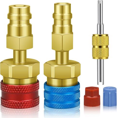 R1234YF Adapter with Valve Core Removal Tool, R1234YF to R134A Quick Coupler, High Low Side Connector Conversion Kit AC Charging for Automotive Air Conditioning Evacuation & Recharging in Kuwait