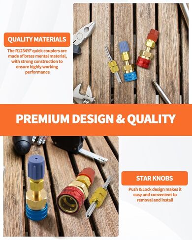 R1234YF Adapter with Valve Core Removal Tool, R1234YF to R134A Quick Coupler, High Low Side Connector Conversion Kit AC Charging for Automotive Air Conditioning Evacuation & Recharging in Kuwait
