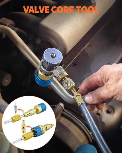 R1234YF Adapter with Valve Core Removal Tool, R1234YF to R134A Quick Coupler, High Low Side Connector Conversion Kit AC Charging for Automotive Air Conditioning Evacuation & Recharging in Kuwait