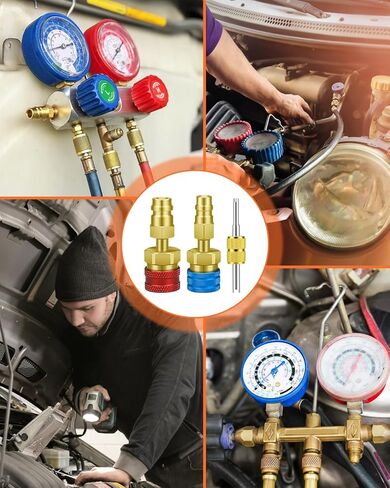 R1234YF Adapter with Valve Core Removal Tool, R1234YF to R134A Quick Coupler, High Low Side Connector Conversion Kit AC Charging for Automotive Air Conditioning Evacuation & Recharging in Kuwait