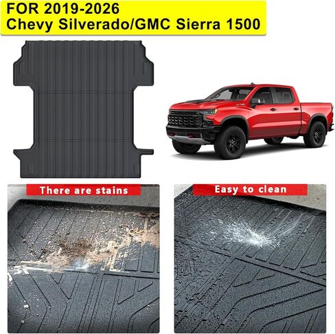 حصيرة سرير الشاحنة 5.8FT لـ 2019-2025 2026 Chevy Silverado 1500/GMC Sierra 1500، (تناسب فقط 5.8FT/69.6 بوصة) TPE جميع حماية بطانة سرير الشاحنة لملحقات Chevy Silverado GMC Sierra in Kuwait