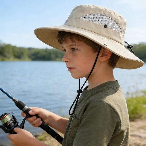 Boys Camo Boonie Hat Wide Brim Bucket Hat Hiking Beach Sun Protection Hat Outdoor for 4-14Years in Kuwait