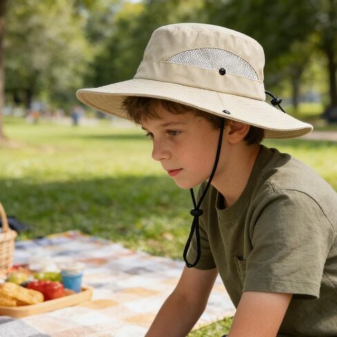 Boys Camo Boonie Hat Wide Brim Bucket Hat Hiking Beach Sun Protection Hat Outdoor for 4-14Years in Kuwait