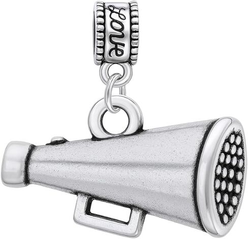 Cheer Megaphone Charm Bead – Silver-Plated Cheerleading Dangle Charm for Bracelets & Necklaces – Compatible with Pandora, Troll, Chamilia & European Bracelets – Gift for Cheerleaders & Coaches in Saudi Arabia