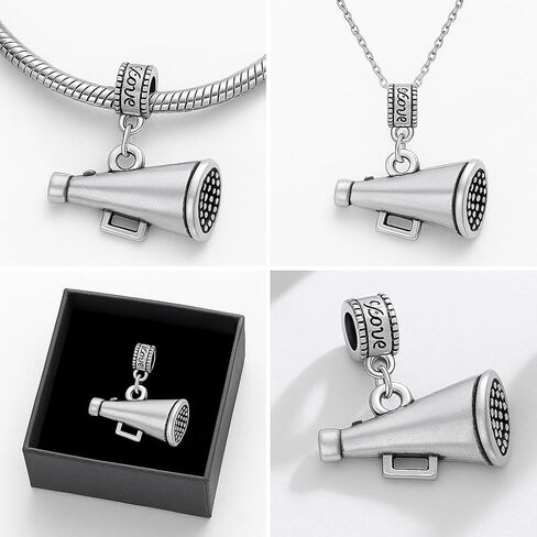Cheer Megaphone Charm Bead – Silver-Plated Cheerleading Dangle Charm for Bracelets & Necklaces – Compatible with Pandora, Troll, Chamilia & European Bracelets – Gift for Cheerleaders & Coaches in Saudi Arabia