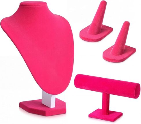 Wenqik 4 Pcs Velvet Jewelry Display Set Velvet Necklace Bust Holder Bracelet Organizer 2 Velvet Ring Finger Jewelry Holder in Saudi Arabia