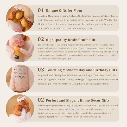 Gifts for Mom, Mom Birthday Gifts from Daughter, 5.5" Handmade Mother Daughter Figurine, Meaningful Moms Gift for Birthday, Mothers Day, Valentines Day, Christmas in Kuwait