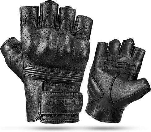 INBIKE Fingerless Motorcycle Gloves Summer Breathable Goatskin Leather Wear Resistant Hard Knuckle in Kuwait