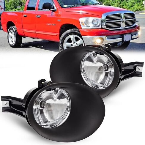 Fog Lights Replacement for 2002 2003 2004 2005 2006 2007 2008 Dodge Ram 1500 2500 3500 Pickup Truck Fog Light Assembly Compatible with Halogen Bulbs, Switch and Wiring Kit-Black Bezels in Kuwait