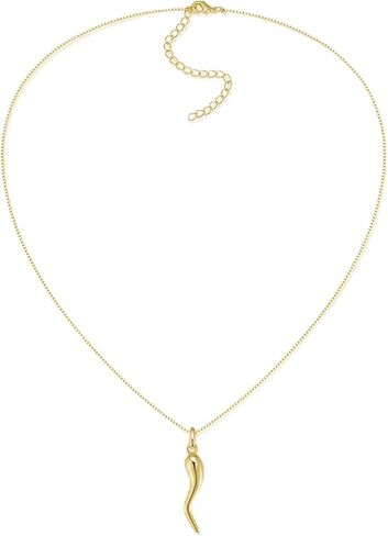 14K Gold Plated Medium Cornicello Italian Horn Pepper Necklace Charm Pendant 18''+2'' in Kuwait