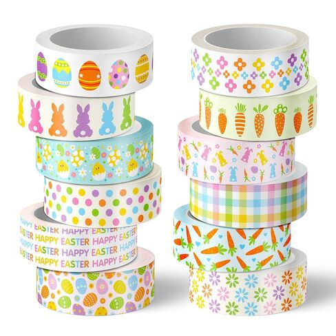 AnyDesign 12 Rolls Happy Easter Washi Tape Masking Tape Set Colorful Bunny Rabbit Egg Flower Decorative Wrapping Paper Tapes for Spring Scrapbook Journal DIY Art Crafts in Saudi Arabia