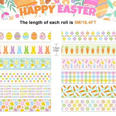 AnyDesign 12 Rolls Happy Easter Washi Tape Masking Tape Set Colorful Bunny Rabbit Egg Flower Decorative Wrapping Paper Tapes for Spring Scrapbook Journal DIY Art Crafts in Saudi Arabia