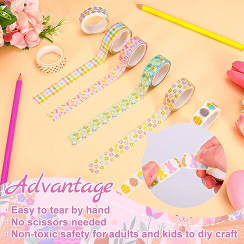 AnyDesign 12 Rolls Happy Easter Washi Tape Masking Tape Set Colorful Bunny Rabbit Egg Flower Decorative Wrapping Paper Tapes for Spring Scrapbook Journal DIY Art Crafts in Saudi Arabia