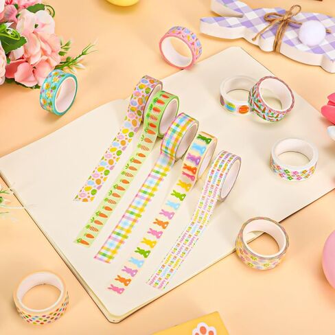 AnyDesign 12 Rolls Happy Easter Washi Tape Masking Tape Set Colorful Bunny Rabbit Egg Flower Decorative Wrapping Paper Tapes for Spring Scrapbook Journal DIY Art Crafts in Saudi Arabia
