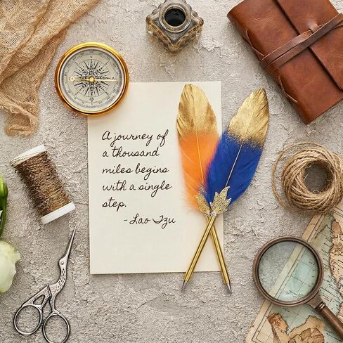 12 Pack Feather Ballpoint Pens Vintage Quill Pen Set with Assorted Colors & Gold Finish Barrels 10 in Retro Writing Instrument for Wedding Guest Book, Office Decor, and Party Favors (Black Ink) in Kuwait