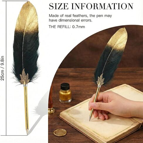 12 Pack Feather Ballpoint Pens Vintage Quill Pen Set with Assorted Colors & Gold Finish Barrels 10 in Retro Writing Instrument for Wedding Guest Book, Office Decor, and Party Favors (Black Ink) in Kuwait