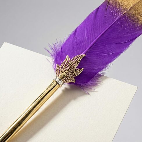 12 Pack Feather Ballpoint Pens Vintage Quill Pen Set with Assorted Colors & Gold Finish Barrels 10 in Retro Writing Instrument for Wedding Guest Book, Office Decor, and Party Favors (Black Ink) in Kuwait