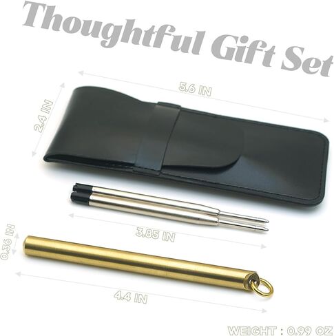 قلم نحاسي صغير - جيب صغير مصنوع يدويًا من النحاس الصلب بتصميم كلاسيكي وقلم سلسلة مفاتيح مع كتابة سلسة، يتضمن عبوتين احتياطيتين وحقيبة هدايا in Kuwait