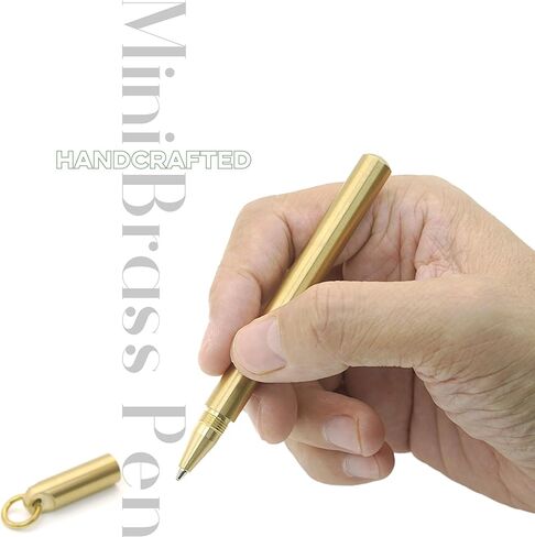 قلم نحاسي صغير - جيب صغير مصنوع يدويًا من النحاس الصلب بتصميم كلاسيكي وقلم سلسلة مفاتيح مع كتابة سلسة، يتضمن عبوتين احتياطيتين وحقيبة هدايا in Kuwait