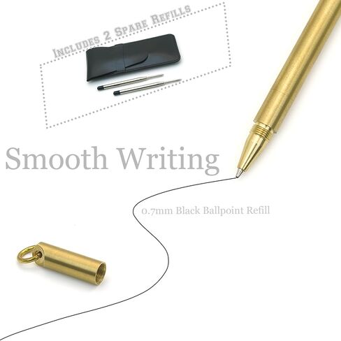 قلم نحاسي صغير - جيب صغير مصنوع يدويًا من النحاس الصلب بتصميم كلاسيكي وقلم سلسلة مفاتيح مع كتابة سلسة، يتضمن عبوتين احتياطيتين وحقيبة هدايا in Kuwait
