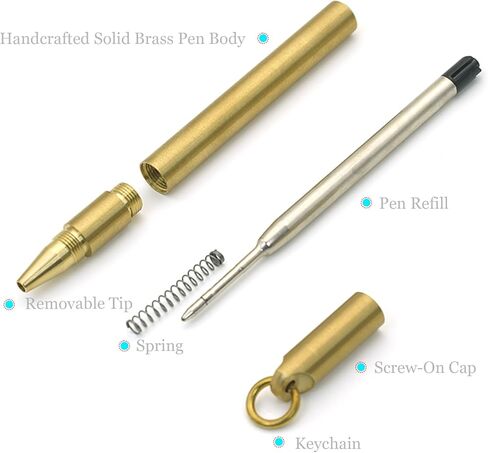 قلم نحاسي صغير - جيب صغير مصنوع يدويًا من النحاس الصلب بتصميم كلاسيكي وقلم سلسلة مفاتيح مع كتابة سلسة، يتضمن عبوتين احتياطيتين وحقيبة هدايا in Kuwait