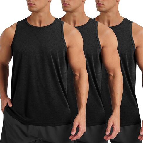 3 Pack Tank Tops Men - Summer Quick Dry Moisture Wicking Workout Muscle Sleeveless Shirts for Gym Beach Running in Kuwait
