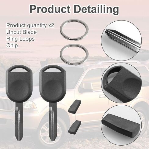 Ignition Car Key for 2000-2017 Ford F150 F250 Mustang Ranger Excursion Expedition Explorer Lincoln Mazda Mercury, H84 H92 4D-63 40 80 Bit Uncut Transponder Ignition Car Key (2 Pcs) in Saudi Arabia