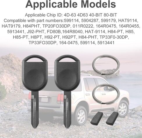Ignition Car Key for 2000-2017 Ford F150 F250 Mustang Ranger Excursion Expedition Explorer Lincoln Mazda Mercury, H84 H92 4D-63 40 80 Bit Uncut Transponder Ignition Car Key (2 Pcs) in Saudi Arabia